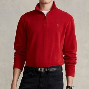 Polo Ralph Lauren Mens Red Estate‎ Rib 1/4 Zip Pullover Sweater Sz XL Christmas